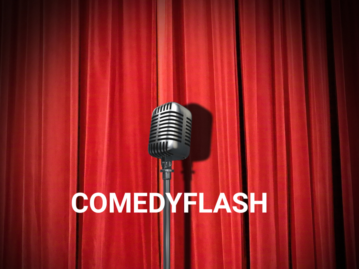Zu sehen ist ein Bild von einem sechsziger Jahre Standmikrofon, das im Scheinwerferlicht vor einem geschlossenen roten Bühnenvorhang steht.
