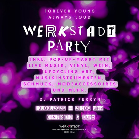 Werbebild für die WERK°STADT Party am 19.09.26