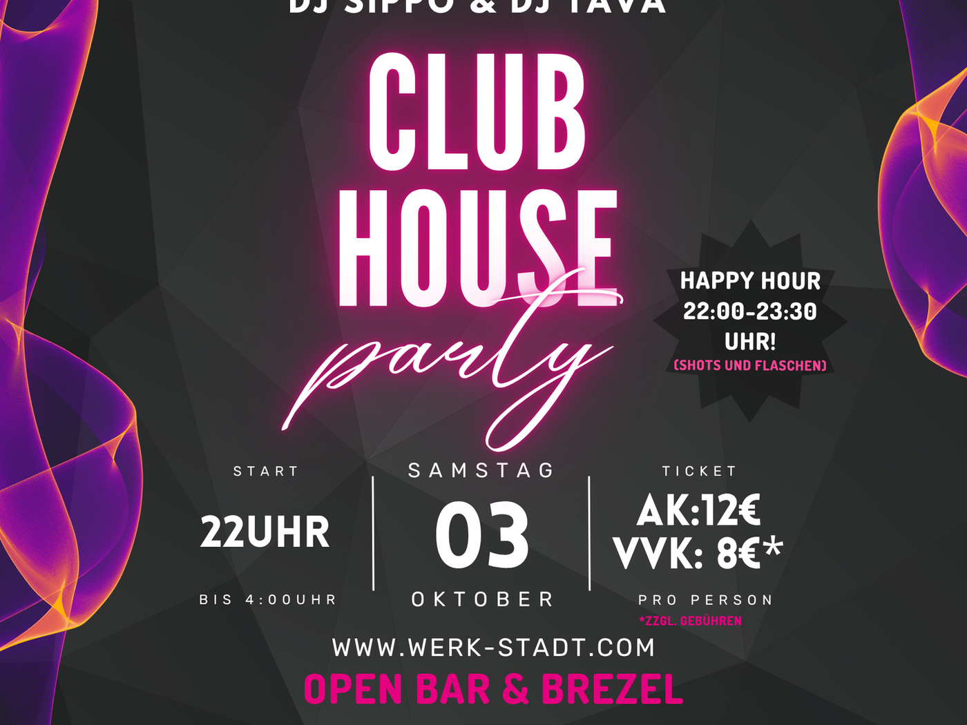 Werbebild zur CLUB HOUSE PARTY der WERK°STADT.