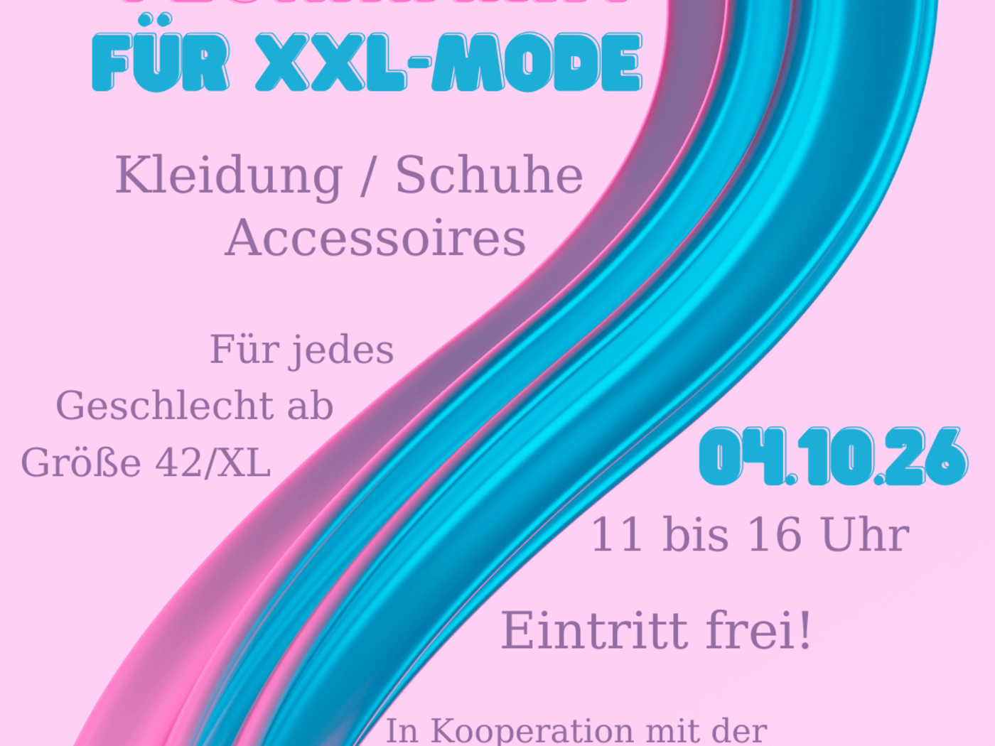 Werbebild für den Flohmarkt für XXL-Mode in der WERK°STADT am 4.10.26 von 11 bis 16 Uhr.  